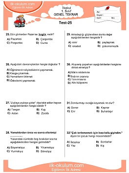 ilkokul 1. Sınıf Genel Tekrar Testleri 